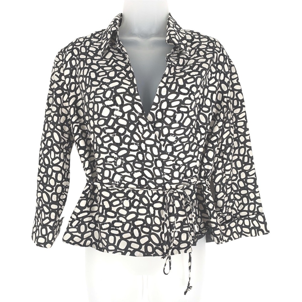 Black Silk Wrap Style Blouse M Tie Waist Sequin Detail Workwear